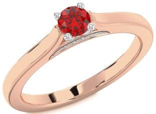 Diamond Ruby White Rose Gold Round Promise Ring