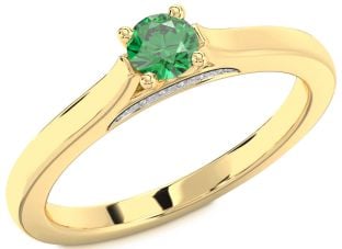 Diamond Emerald Gold Round Promise Ring
