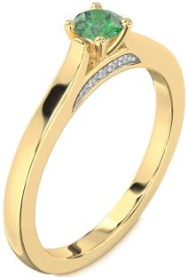 Diamond Emerald Gold Round Promise Ring