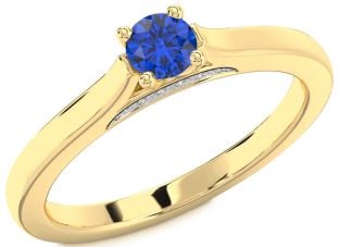 Diamond Blue Sapphire Gold Round Promise Ring