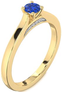 Diamond Blue Sapphire Gold Round Promise Ring