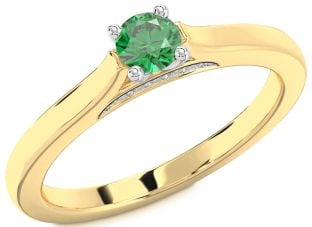 Diamond Emerald White Yellow Gold Round Promise Ring