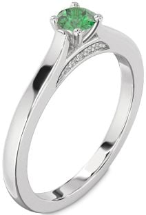 Diamond Emerald White Gold Round Promise Ring