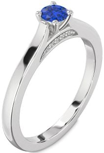 Diamond Blue Sapphire Platinum Round Promise Ring