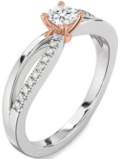 Diamond Silver & 10K Rose Gold Round Promise Ring