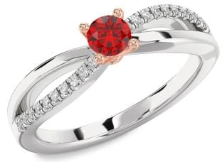 Diamond Ruby Silver & 10K Rose Gold Round Promise Ring
