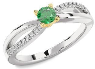 Diamond Emerald White Yellow Gold Round Promise Ring