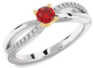Diamond Ruby White Yellow Gold Round Promise Ring