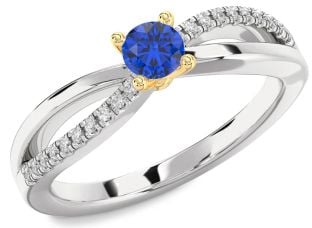Diamond Blue Sapphire Gold Silver Round Promise Ring
