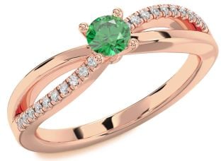 Diamond Emerald Rose Gold Round Promise Ring