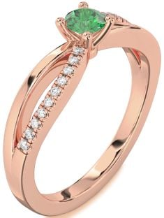 Diamond Emerald Rose Gold Round Promise Ring