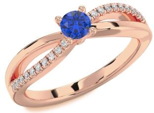 Diamond Blue Sapphire Rose Gold Round Promise Ring