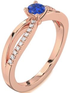 Diamond Blue Sapphire Rose Gold Round Promise Ring