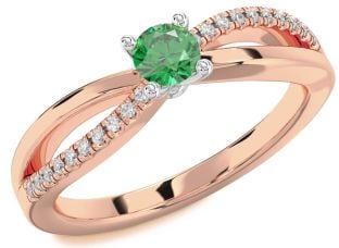 Diamond Emerald White Rose Gold Round Promise Ring