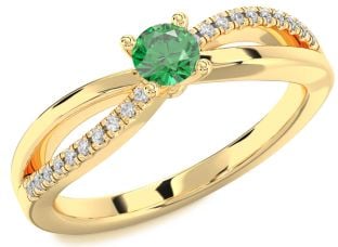 Diamond Emerald Gold Round Promise Ring