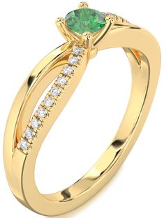 Diamond Emerald Gold Round Promise Ring