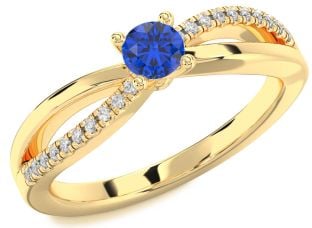 Diamond Blue Sapphire Gold Round Promise Ring