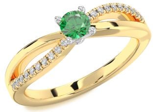 Diamond Emerald White Yellow Gold Round Promise Ring