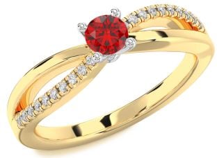 Diamond Ruby White Yellow Gold Round Promise Ring