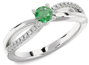 Diamond Emerald White Gold Round Promise Ring