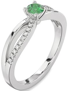 Diamond Emerald White Gold Round Promise Ring