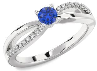 Diamond Blue Sapphire White Gold Round Promise Ring