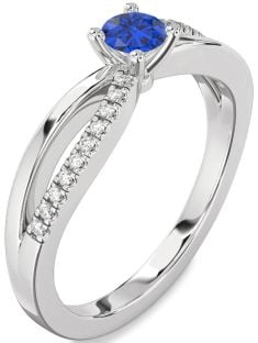 Diamond Blue Sapphire Platinum Round Promise Ring