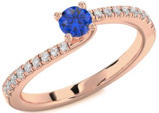 Diamond Blue Sapphire Rose Gold Round Promise Ring