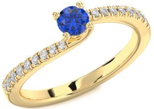 Diamond Blue Sapphire Gold Round Promise Ring