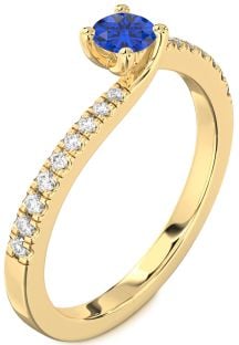 Diamond Blue Sapphire Gold Round Promise Ring