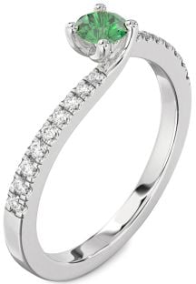 Diamond Emerald White Gold Round Promise Ring