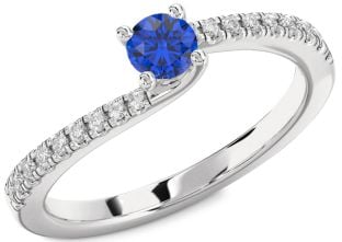 Diamond Blue Sapphire White Gold Round Promise Ring