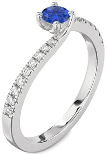 Diamond Blue Sapphire Platinum Round Promise Ring