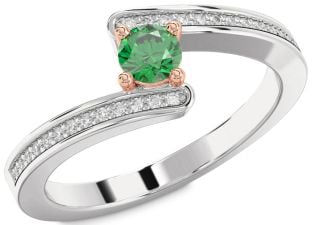 Diamond Emerald White Rose Gold Round Promise Ring