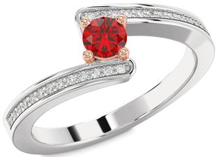 Diamond Ruby White Rose Gold Round Promise Ring