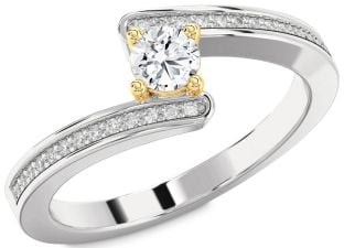 Diamond White Yellow Gold Round Promise Ring
