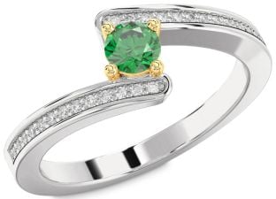 Diamond Emerald White Yellow Gold Round Promise Ring