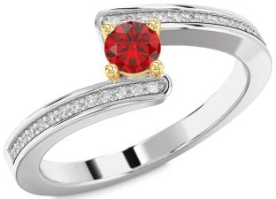 Diamond Ruby White Yellow Gold Round Promise Ring