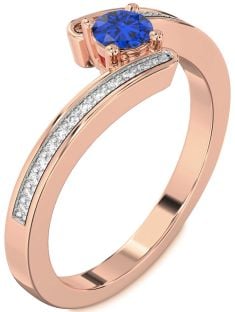 Diamond Blue Sapphire Rose Gold Round Promise Ring