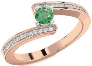 Diamond Emerald White Rose Gold Round Promise Ring