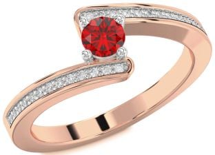 Diamond Ruby White Rose Gold Round Promise Ring