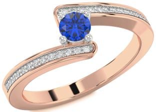 Diamond Blue Sapphire Platinum & Rose Gold Round Promise Ring