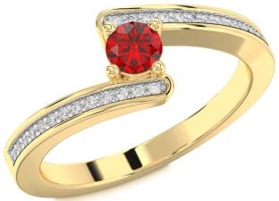Diamond Ruby Gold Round Promise Ring