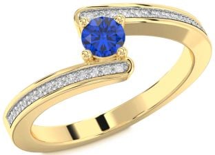 Diamond Blue Sapphire Gold Round Promise Ring