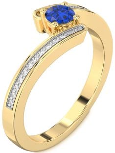 Diamond Blue Sapphire Gold Round Promise Ring