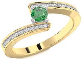 Diamond Emerald White Yellow Gold Round Promise Ring