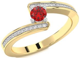 Diamond Ruby White Yellow Gold Round Promise Ring