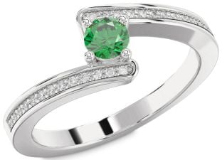 Diamond Emerald White Gold Round Promise Ring