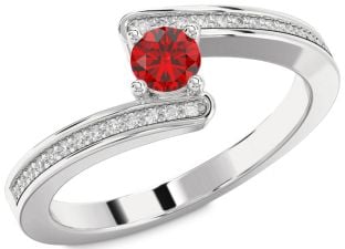 Diamond Ruby White Gold Round Promise Ring