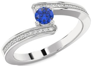 Diamond Blue Sapphire White Gold Round Promise Ring